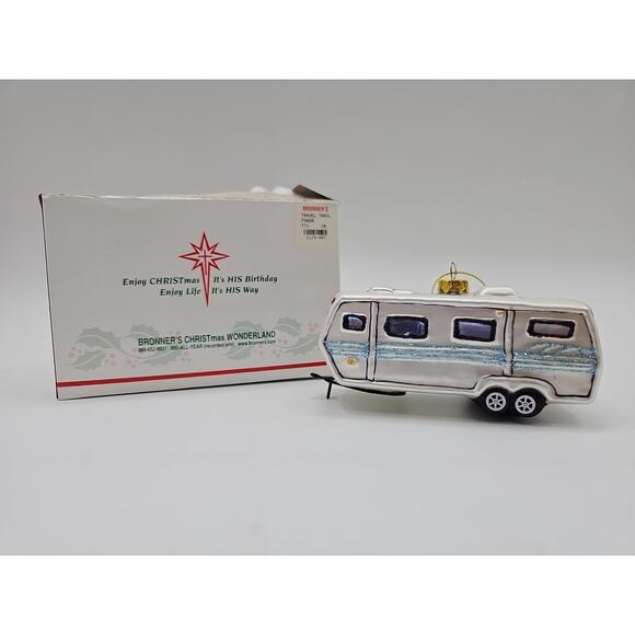 Bronner's Christmas Wonderland • Travel Trailer Glass Christmas Ornament [131] - Picture 2 of 11